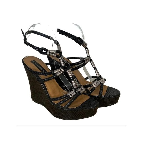 Steve Madden Luxe NWOB Black BECCA Gladiator Wedge Heels - Picture 1 of 4